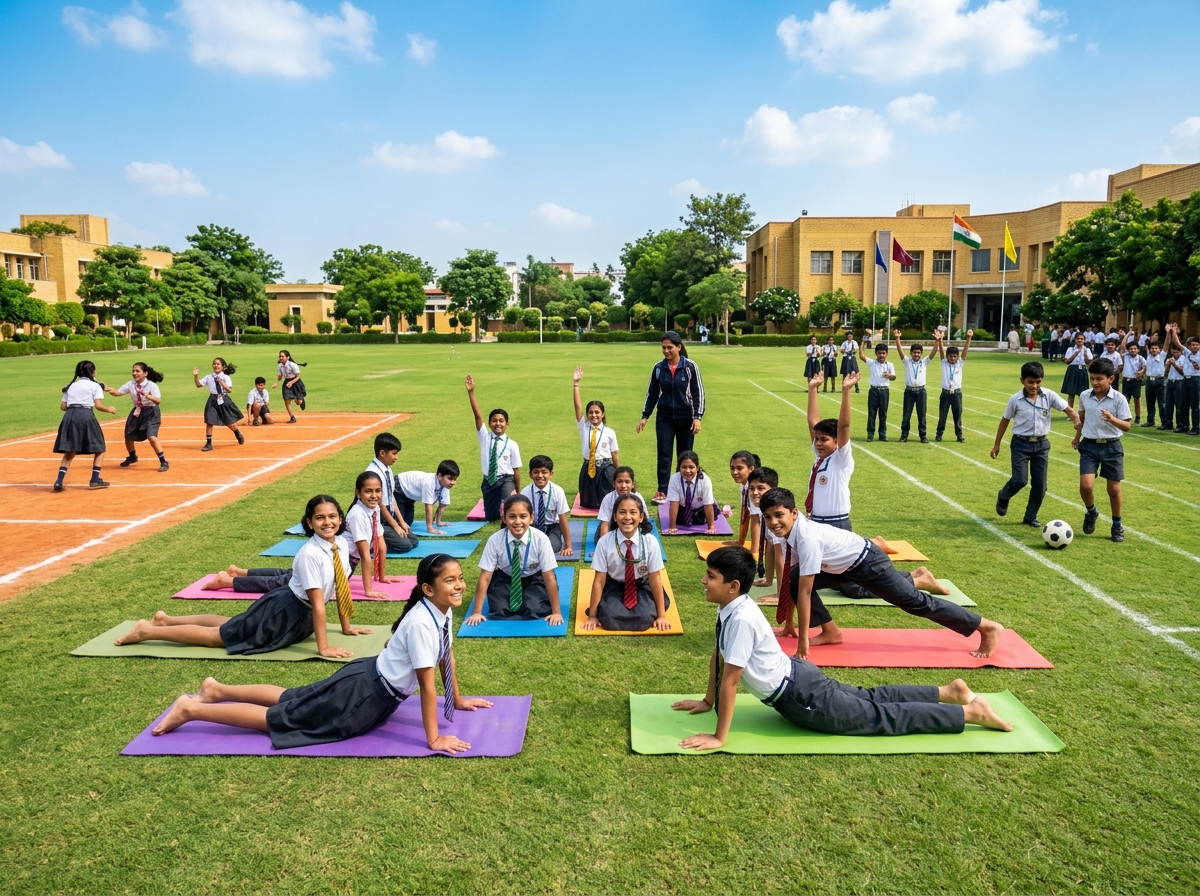 Students engaging in sports and yoga activities